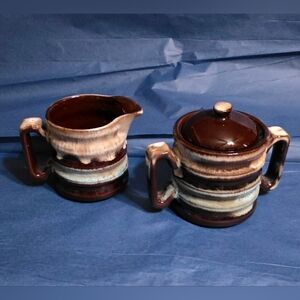 Vintage Enesco Redware Sugar & Creamer Set Cute And Like New